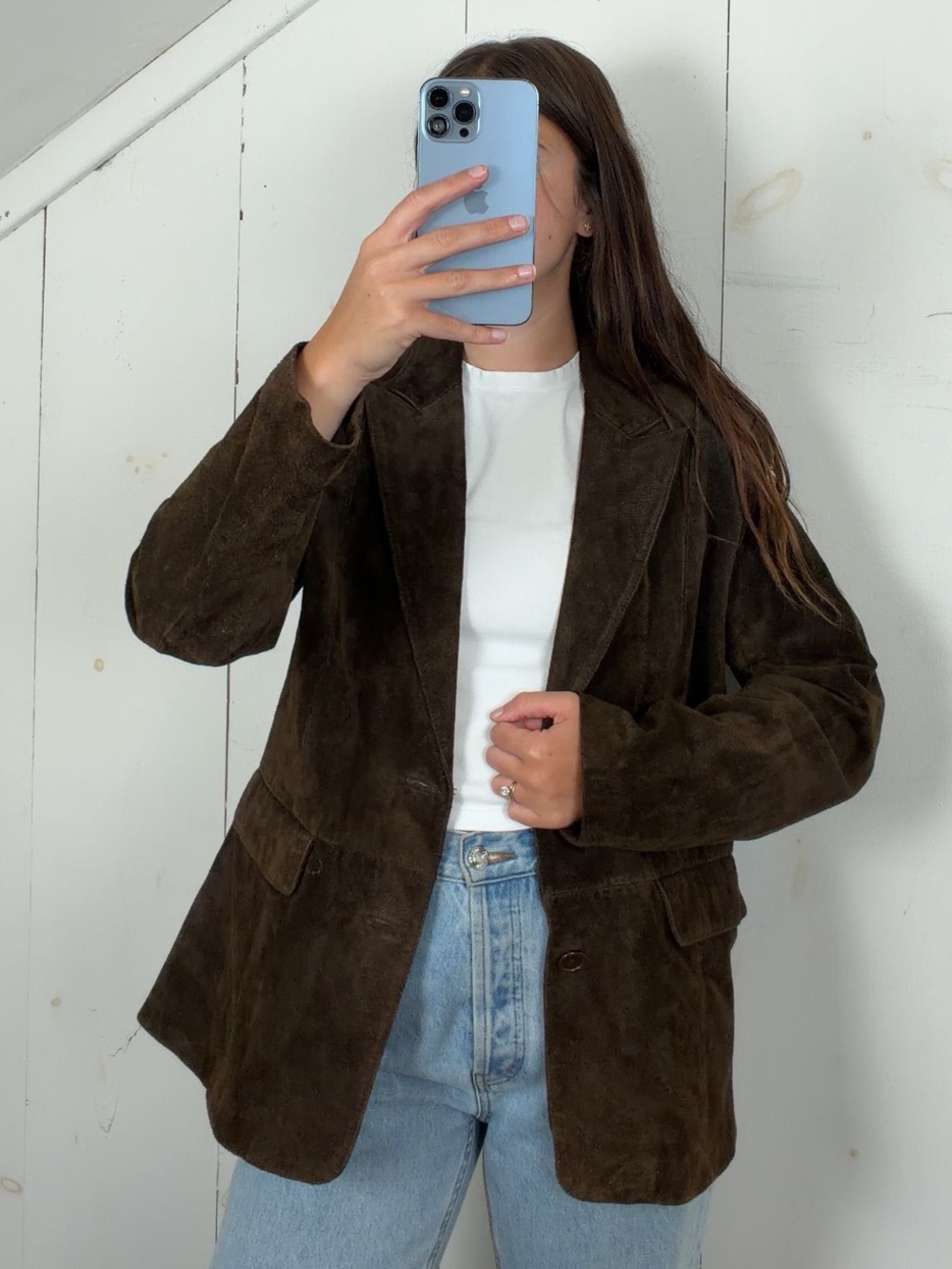 Vintage Brown Suede Leather Button Front Blazer Jacket Women’s 10 Medium 90s Y2K